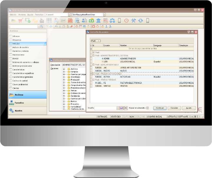 Pantalla de Control interno